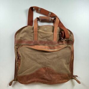 Peter Millar Garment Bag Canvas Leather Travel Suitcase Carry On Shoulder Strap